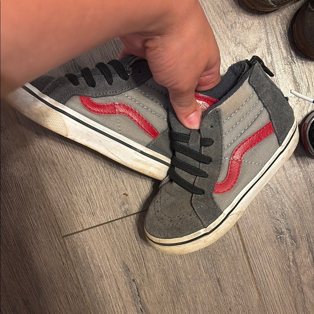 Vans Gray and Red High-Top Sneakers